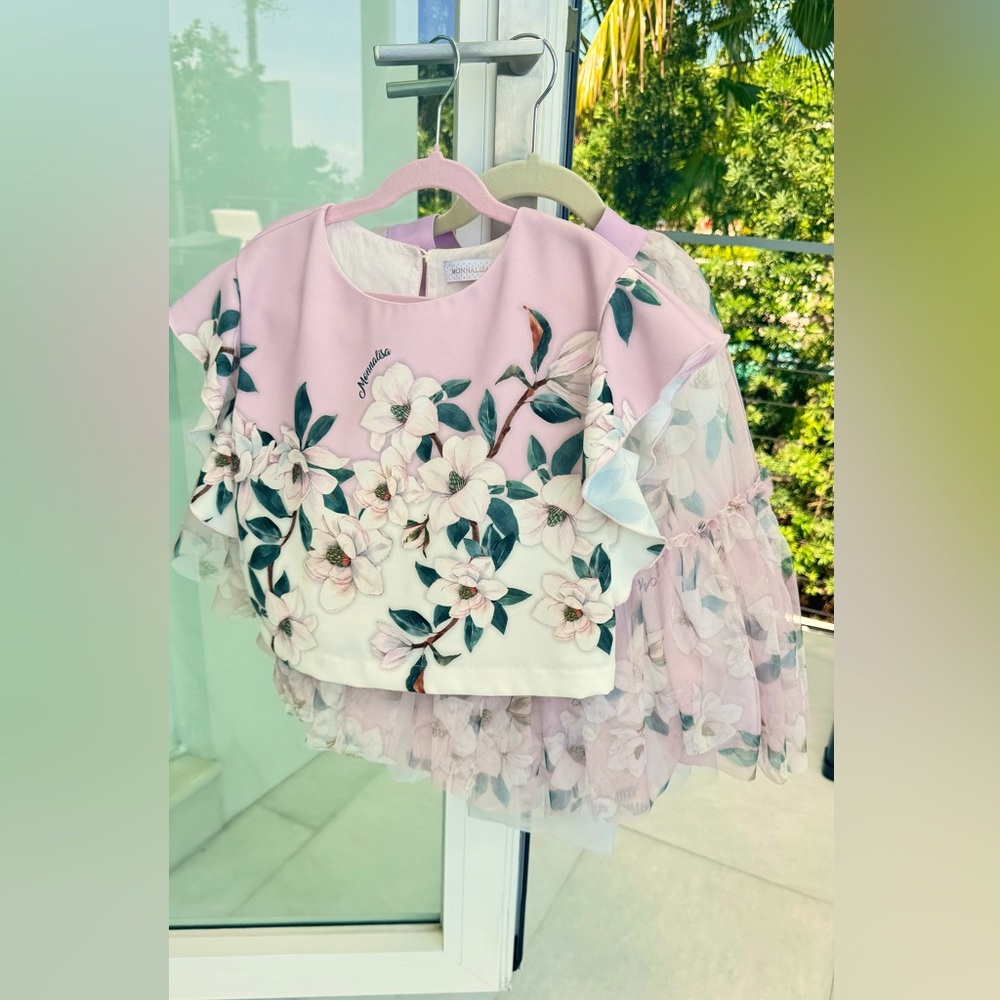 MonnaLisa Pink Floral matching top and tutu skirt